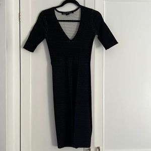Stretchy knit black French connection dress with white detailing